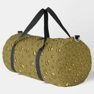 Shiny Gold Paws dark gold Background Print Pattern Duffle Bag