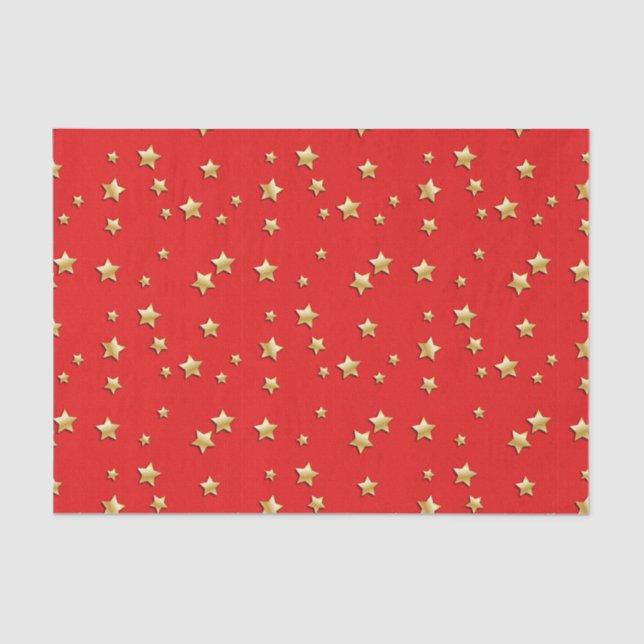 Shiny Gold Stars on a Red Background Tissue Paper (Front)