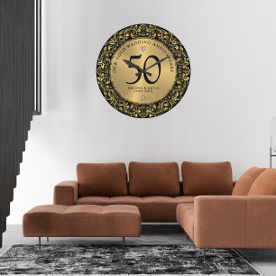 Shiny Gold Swirls Circle Frame 50th wedding Large Clock