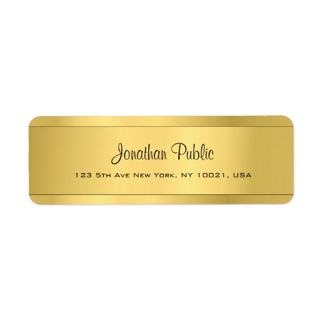 Shiny Gold Template Modern Script Return Address Label (Front)
