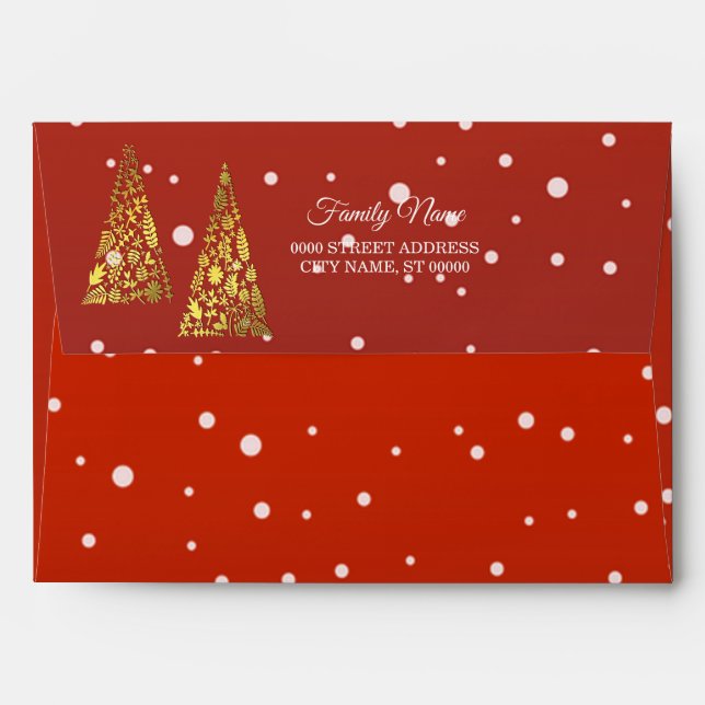 Shiny Golden Christmas Trees Holiday Envelope (Back (Top Flap))