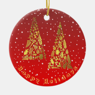 Shiny Golden Christmas Trees Holiday Ornament