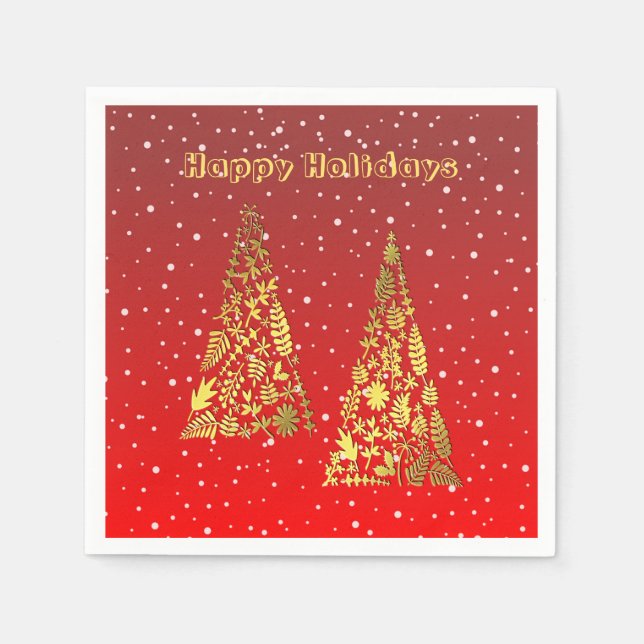 Shiny Golden Christmas Trees Holiday Paper Napkin (Front)