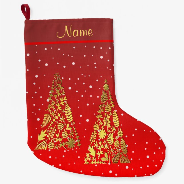 Shiny Golden Christmas Trees Holiday Stocking (Front)