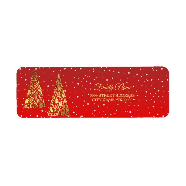 Shiny Golden Christmas Trees Return Address Label (Front)