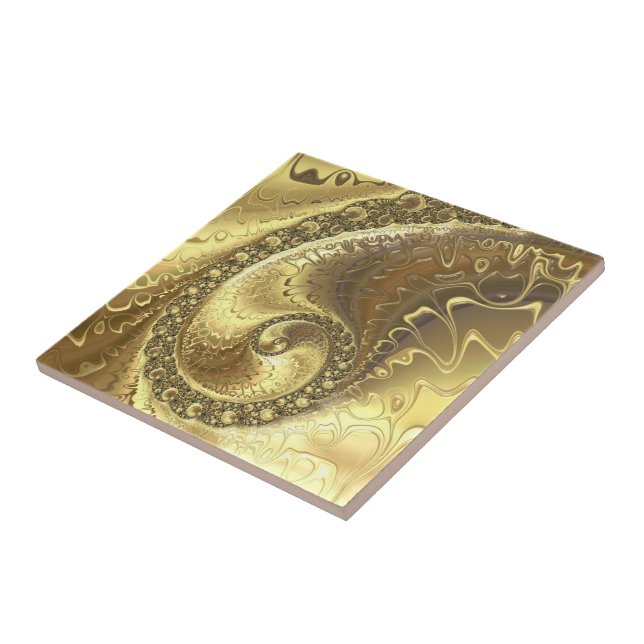 Shiny Golden Glitter Fractal - Luxury - Ceramic Tile (Side)