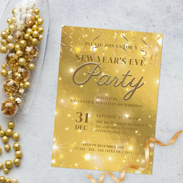 Shiny Golden Glitz Glamour New Year's Eve Party Invitation (Creator Uploaded)