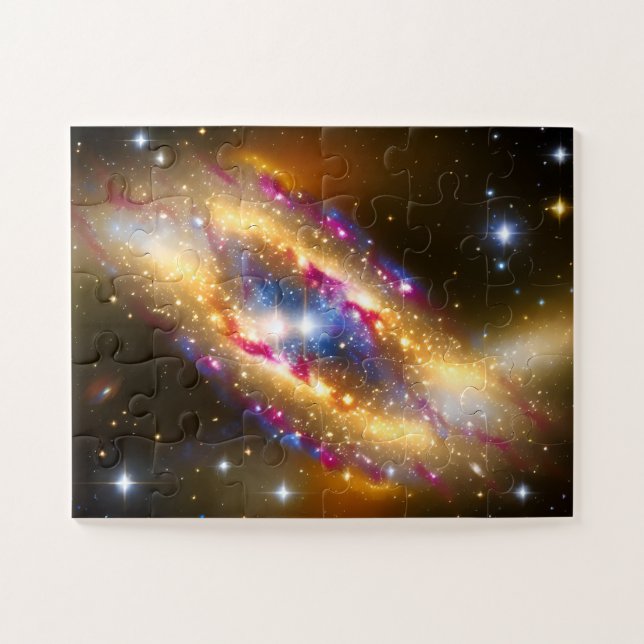 Shiny golden purple and blue starfield fun galaxy jigsaw puzzle (Horizontal)