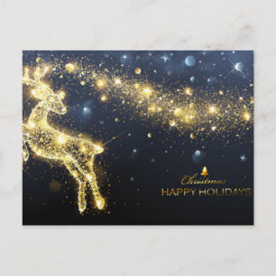 Shiny Golden Reindeer Merry Christmas Holiday Postcard