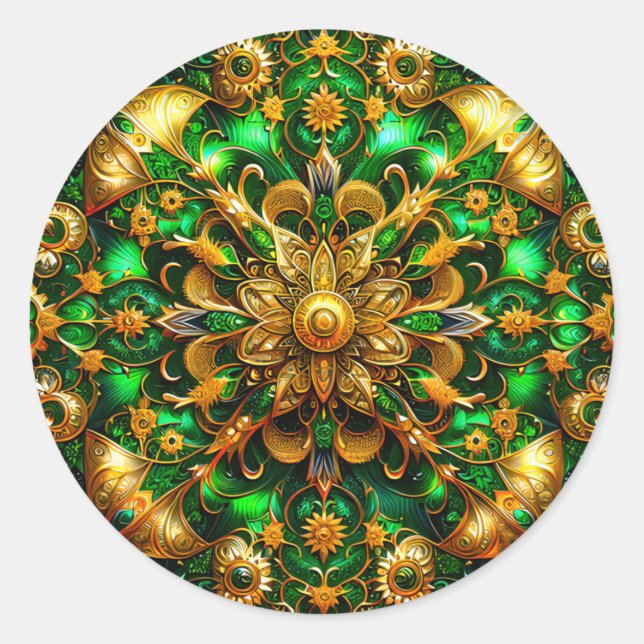  SHINY Green and Gold Christmas ~  Classic Round Sticker (Front)