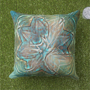 Shiny green & blue flower on pixel drizzle texture cushion