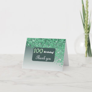Shiny Green Glitter, 100th Birthday Thank You Card