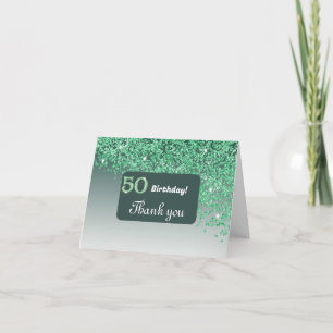 Shiny Green Glitter, 50th Birthday Thank You 