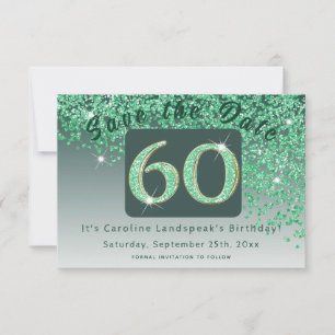 Shiny Green Glitter for 60th Birthday Save The Date