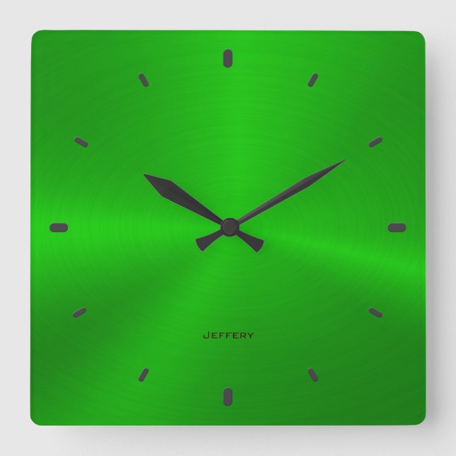Shiny Green Metallic Texture-Stainless Steel Look Square Wall Clock (Front)