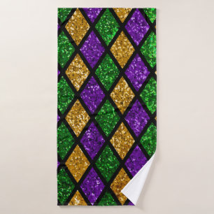 Shiny green, purple and golden glittering paillett bath towel