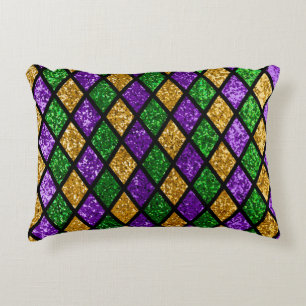 Shiny green, purple and golden glittering paillett decorative cushion