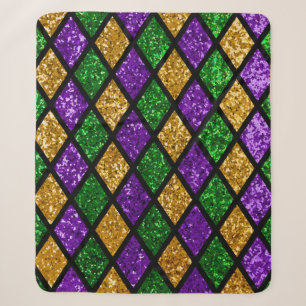 Shiny green, purple and golden glittering paillett sherpa blanket