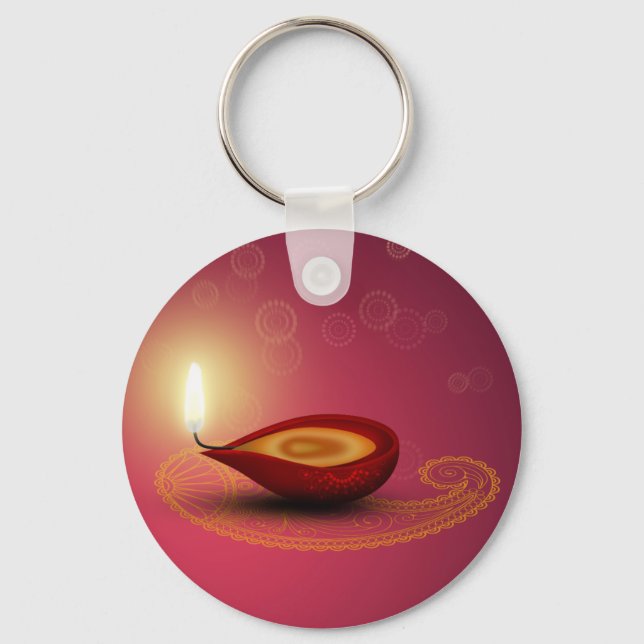Shiny Happy Diwali Diya - Keychain (Front)