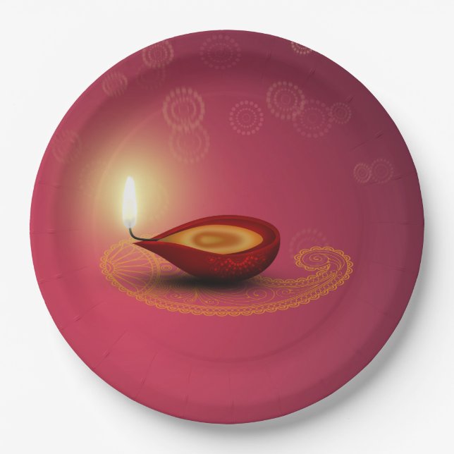 Shiny Happy Diwali Diya - Paper Plate (Front)