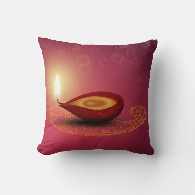 Shiny Happy Diwali Diya - Pillow (Front)
