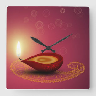 Shiny Happy Diwali Diya - Wall Clock