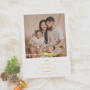 Shiny Happy Holidays Minimal Bow Christmas Photo Foil Holiday Card