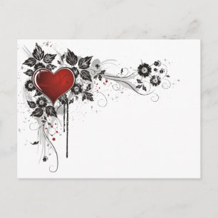 Shiny Heart, Leaves & Flowers - Original Postcard