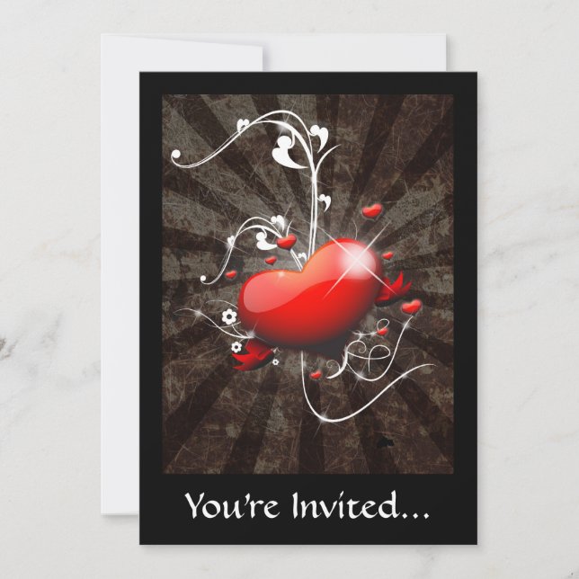 Shiny Heart with Swirly Grunge Background Invitation (Front)
