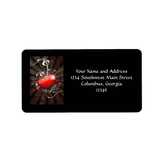 Shiny Heart with Swirly Grunge Background Label (Front)