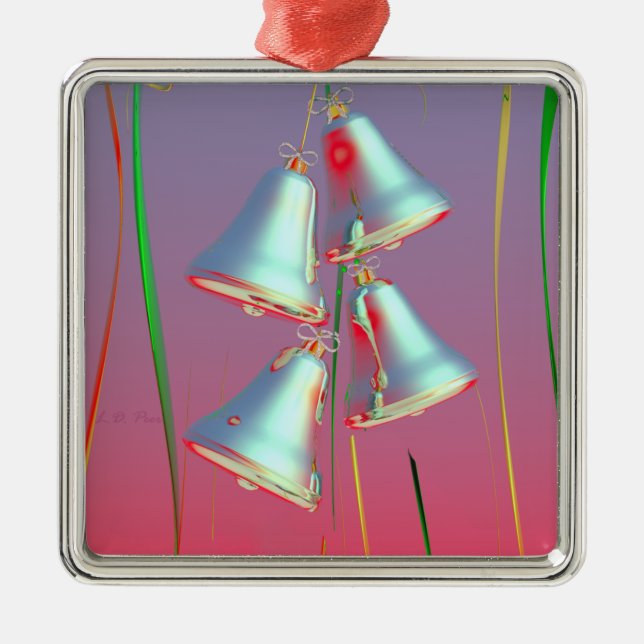 Shiny Holiday Silver Bells Metal Ornament (Front)