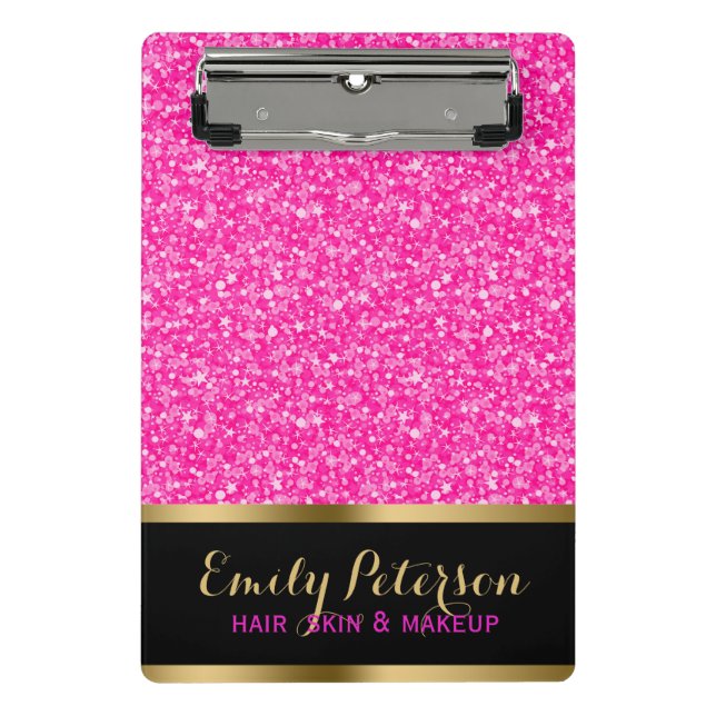 Shiny Hot Pink And White Glitter Mini Clipboard (Front)