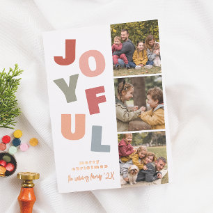 Shiny Joyful Boho Bold Multi 3 Photo Christmas  Foil Holiday Card