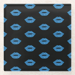 Shiny Lips Blue Kisses Black Makeup Artist Glass Coaster