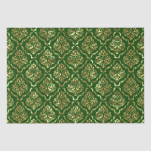 Shiny Looking Gold Floral Damask On Green Tissue Paper