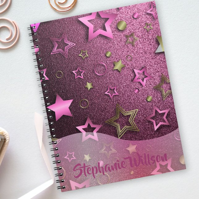 Shiny Luxury Glam Chic Pink Magenta Gold Stars Notebook (Creator Uploaded)