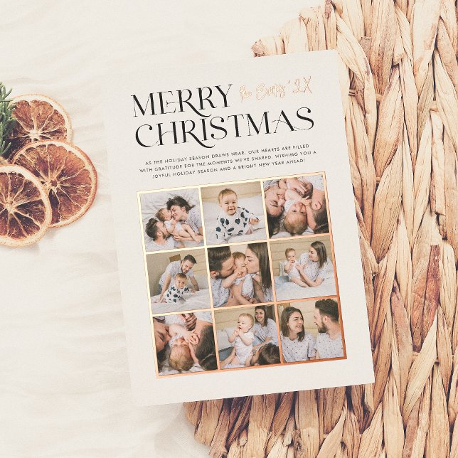 Shiny Merry Moments | Modern Christmas 9 Photo Foil Holiday Card (Creator Uploaded)