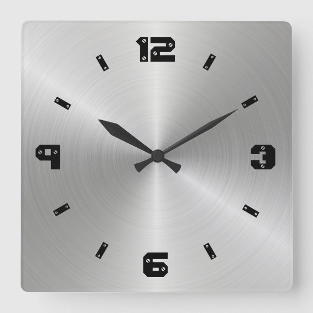 Shiny Metal Texture, Numbers With Screw Heads Square Wall Clock (Front)