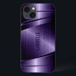 Shiny Metallic Dark Blue Brushed Aluminium Look iPhone 13 Case<br><div class="desc">Shiny dark blue tones metallic design brushed aluminium look. Custom and optional monogram. Cool masculine design. Available on other products</div>