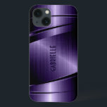 Shiny Metallic Dark Blue Brushed Aluminium Look iPhone 13 Case<br><div class="desc">Shiny dark blue tones metallic design brushed aluminium look. Custom and optional monogram. Cool masculine design. Available on other products</div>
