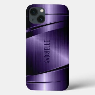 Shiny Metallic Dark Blue Brushed Aluminium Look iPhone 13 Case