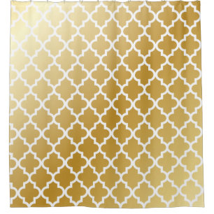 Shiny Metallic Gold Quatrefoil Pattern Shower Curtain
