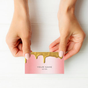 Shiny Metallic Rose Pink Gold Drips Fancy Business Card