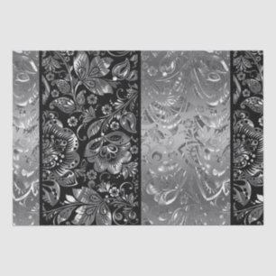 Shiny Metallic Silver Damasks Pattern Tissue Paper