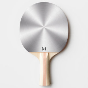 Shiny Metallic Silver Texture Monogram Ping Pong Paddle