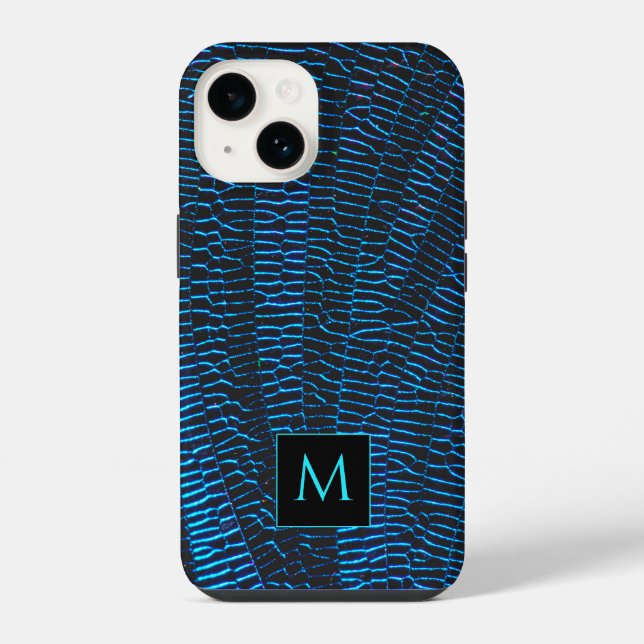 Shiny metallic vibrant blue abstract Monogram iPhone Case (Back)