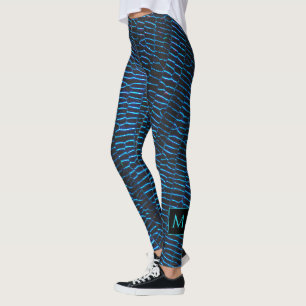 Shiny metallic vibrant neon blue abstract Monogram Leggings