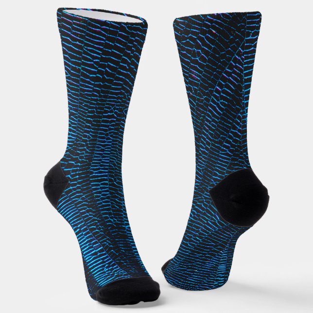 Shiny metallic vibrant neon blue abstract pattern  socks (Angled)