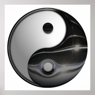 Shiny Metallic Yin and Yang Symbol Poster