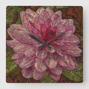 Shiny metallizer pink flower glass wall clock